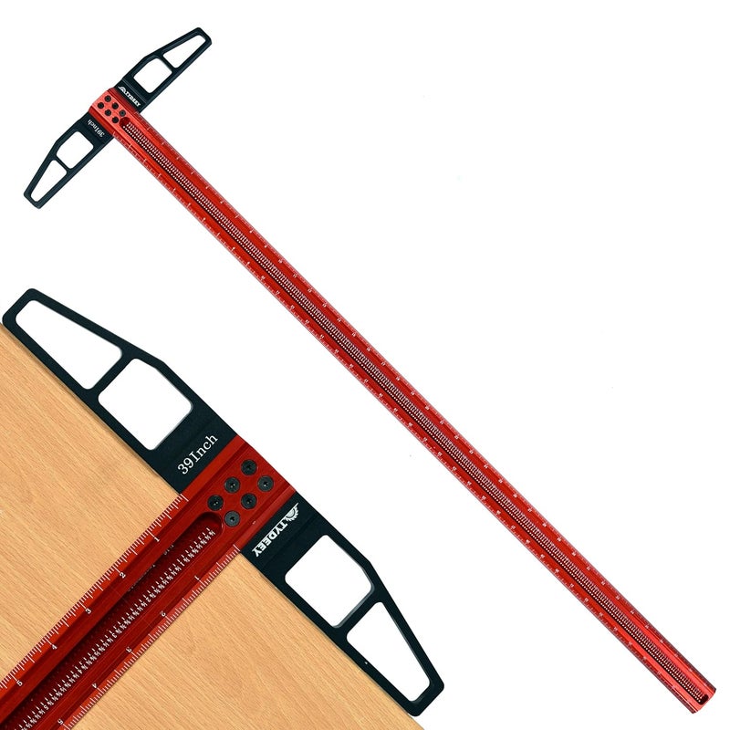 Tydeey 12, 24, 31, 39 in Precision Ruler Square T-Shaped Woodworking Scriber Measuring Tool, Aluminum Alloy Architect Ruler for Carpenter Work, T Type Wood Layout and Measuring Tools (39 Inch) - Image 1